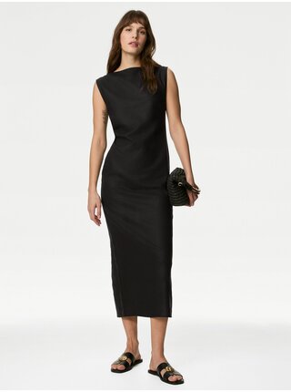 Čierne dámske midi šaty s podielom ľanu Marks & Spencer