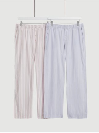 Sada dvou dámských pruhovaných pyžamových kalhot v růžové a modré barvě Marks & Spencer   