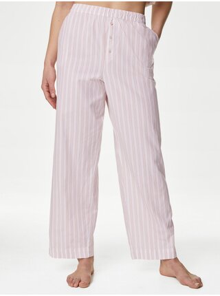 Sada dvou dámských pruhovaných pyžamových kalhot v růžové a modré barvě Marks & Spencer   
