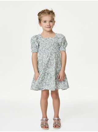 Modro-krémové dievčenské kvetované šaty Mini Me Marks & Spencer