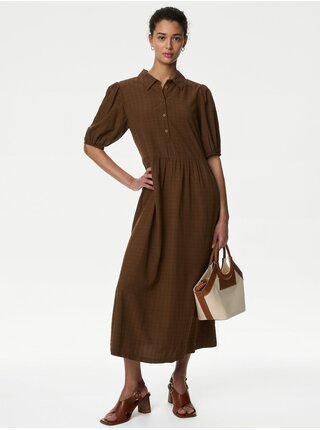 Hnedé dámske košeľové midi šaty Marks & Spencer
