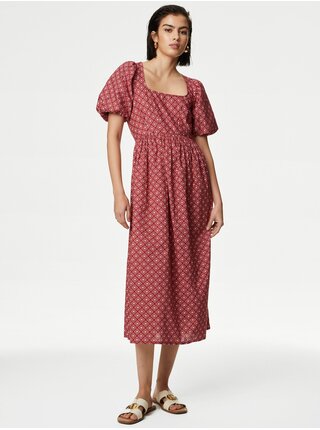 Červené dámske midi šaty s hranatým výstrihom Marks & Spencer