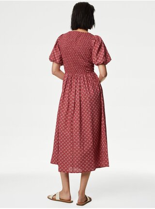 Červené dámske midi šaty s hranatým výstrihom Marks & Spencer