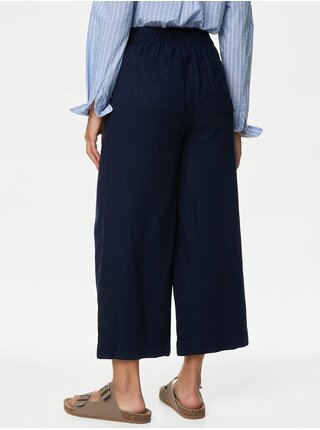 Tmavě modré dámské zkrácené široké kalhoty Marks & Spencer   