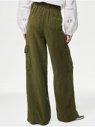 Tmavě zelené dámské široké kalhoty Marks & Spencer   