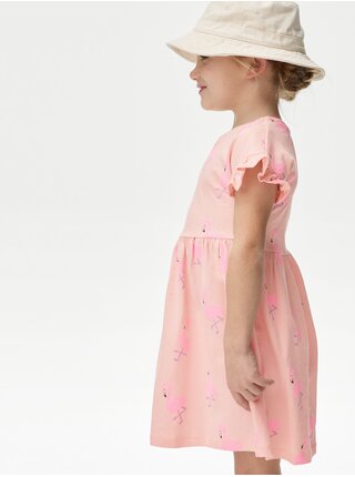 Růžovo-oranžové holčičí vzorované šaty Marks & Spencer   