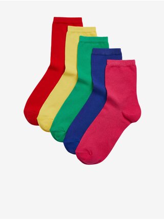 Sada pěti párů dámských ponožek v červené, žluté, zelené, modré a růžové barvě Marks & Spencer   