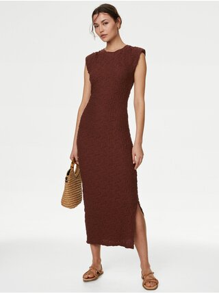 Tmavě hnědé dámské texturované šaty Marks & Spencer   
