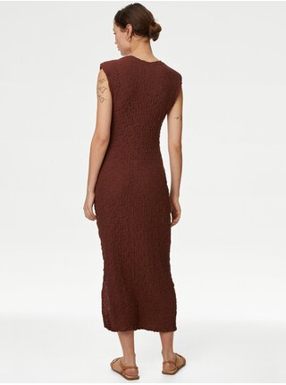 Tmavo hnedé dámske textúrované šaty Marks & Spencer