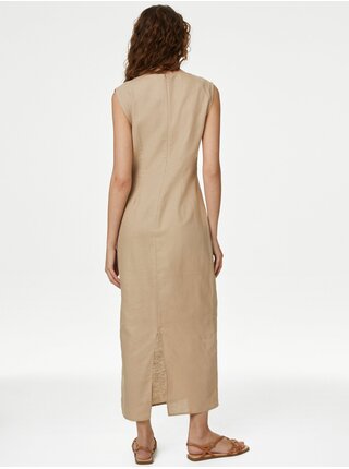 Béžové dámské šaty s příměsí lnu Marks & Spencer  