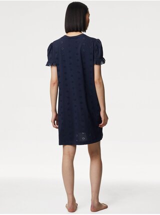 Tmavomodrá dámska nočná košeľa s výšivkou Marks & Spencer