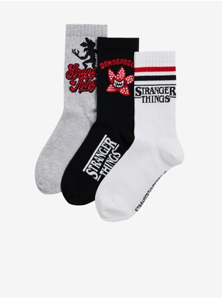 Sada troch párov detských ponožiek v bielej, čiernej a sivej farbe s motívom Marks & Spencer Stranger Things™