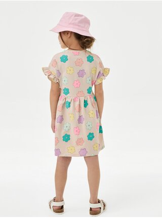 Krémové dievčenské kvetované šaty s volánikmi Marks & Spencer