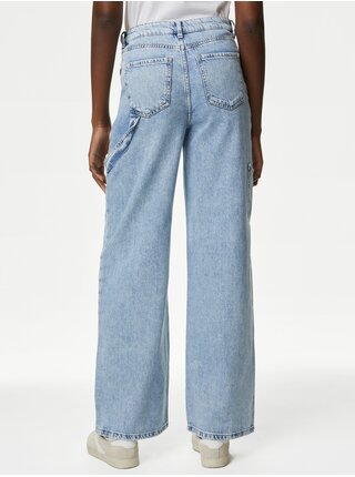 Světle modré dámské wide fit džíny s vysokým pasem Marks & Spencer 