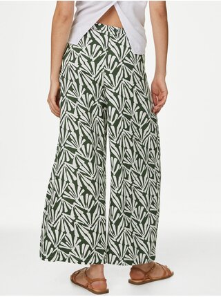 Krémovo-zelené dámske široké skrátené nohavice s potlačou Marks & Spencer