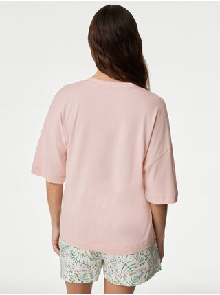 Zeleno-růžové dámské krátké pyžamo s potiskem Marks & Spencer 
