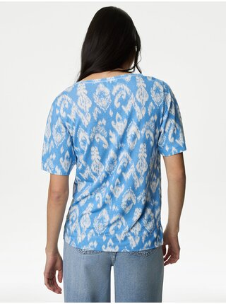 Modré dámske vzorované tričko s prímesou ľanu Marks & Spencer