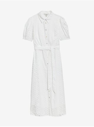  Biele dámske košeľové šaty s výšivkou Marks & Spencer