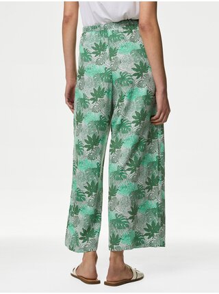 Zelené dámské široké zkrácené kalhoty s potiskem Marks & Spencer 