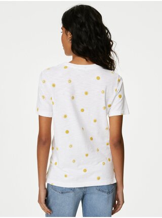 Bílé dámské vzorované tričko s kapsičkou Marks & Spencer 