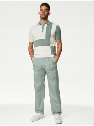 Zeleno-biele pánske pletené polo tričko Marks & Spencer