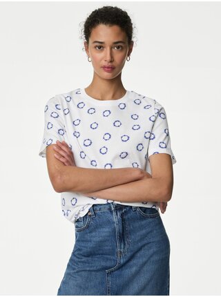 Modro-bílé dámské vzorované tričko Marks & Spencer    