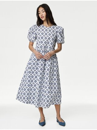 Modro-bílé dámské vzorované šaty Marks & Spencer   
