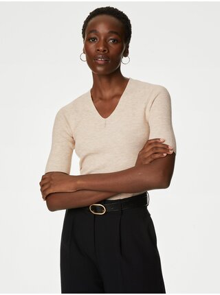 Béžový dámsky sveter s krátkym rukávom Marks & Spencer