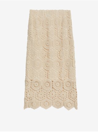 Béžová dámská pletená pouzdrová sukně Marks & Spencer     
