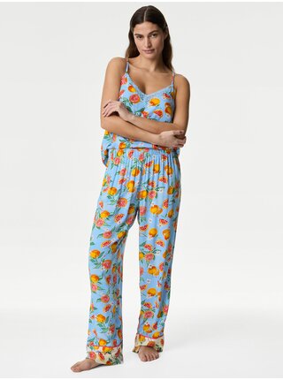 Svetlomodré dámske vzorované pyžamové nohavice Marks & Spencer