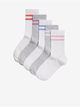 Sada pěti párů dětských ponožek v bíléa šedé barvě Marks & Spencer 