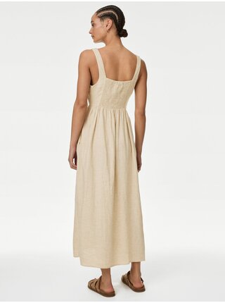 Béžové dámské midi šaty s příměsí lnu Marks & Spencer 