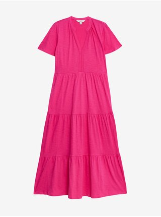 Tmavo ružové dámske džersejové midi šaty s volánmi Marks & Spencer