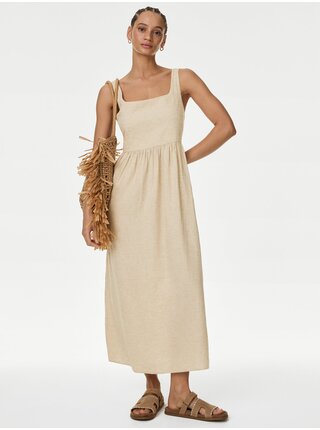 Béžové dámské midi šaty s příměsí lnu Marks & Spencer 