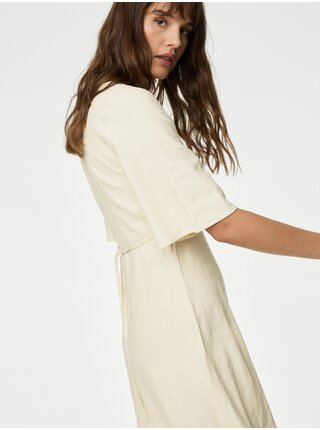 Krémové dámské šaty ze směsi lnu Marks & Spencer