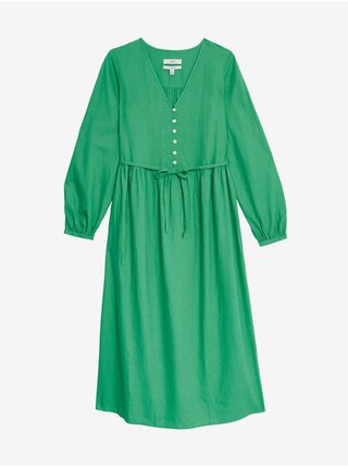 Zelené dámske midi šaty s vysokým podielom ľanu Marks & Spencer