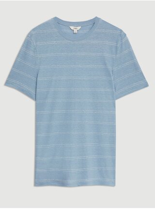 Světle modré lněné pruhované tričko Marks & Spencer