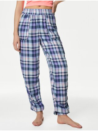Modré dámské kárované pyžamové kalhoty Marks & Spencer 
