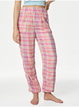Růžové dámské kárované pyžamové kalhoty Marks & Spencer 