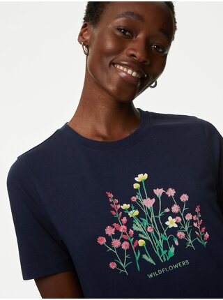 Tmavomodré dámske tričko s potlačou Marks & Spencer