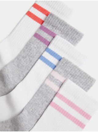 Sada piatich párov detských ponožiek v bielej a sivej farbe Marks & Spencer