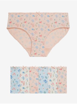 Sada sedmi holčičích květovaných kalhotekv růžové a modré barvě Marks & Spencer 