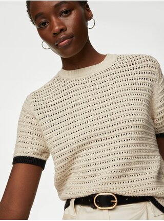 Krémový dámsky sveter s krátkym rukávom Marks & Spencer