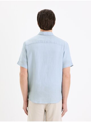 Světle modrá pánská lněná košile Celio Damarlin