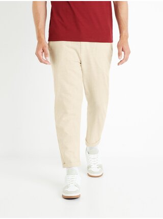 Béžové pánské kalhoty s příměsí lnu Celio Dolinco 