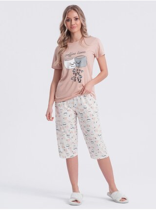 Béžové dámské vzorované pyžamo Edoti            