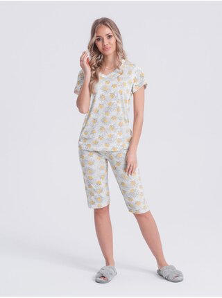 Bílo-žluté dámské květované pyžamo Edoti