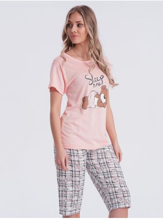 Růžové dámské vzorované pyžamo Edoti                  