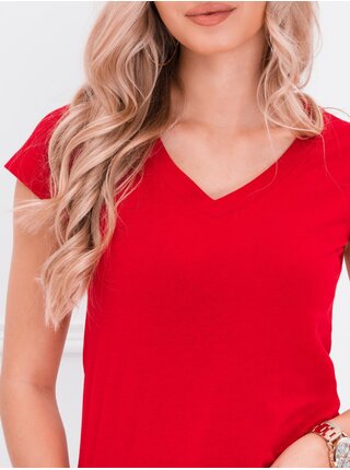 Červené dámske basic tričko s véčkovým výstrihom Edoti