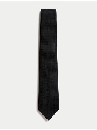 Pánska sada hodvábnej klopovej vreckovky a kravaty v bielej a čiernej farbe Marks & Spencer